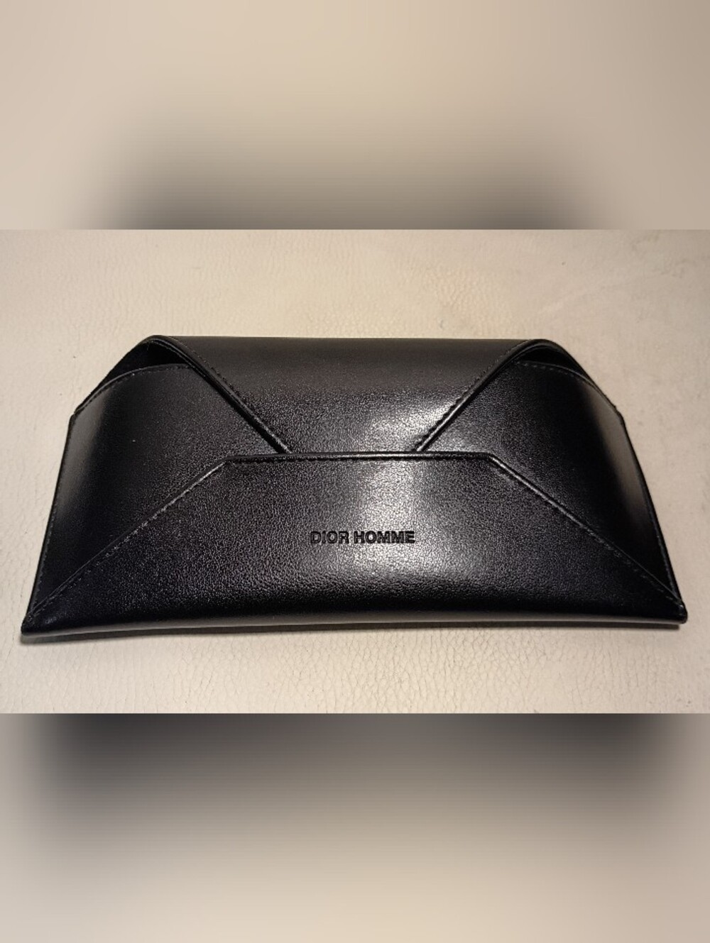 Dior Homme Structured Envelope Sunglasses Case in Black Pebbled Leather 7 "